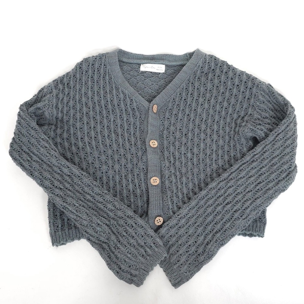 RYLEE + CRU Kids Girls Knit Cardigan Gray Button 100% Cotton Cozy Size 6-7Y - Picture 8 of 10